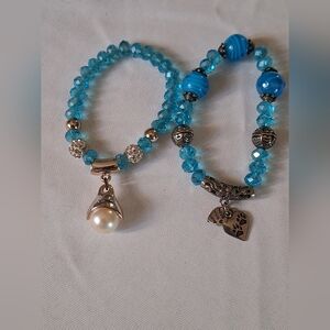 Chic Blue and Silver Beaded Bracelet Duo